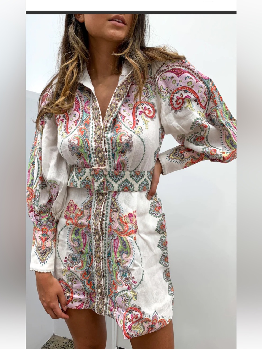 Zimmermann White Paisley-Print Puff-Sleeve Mini Dress - Picture 4 of 7